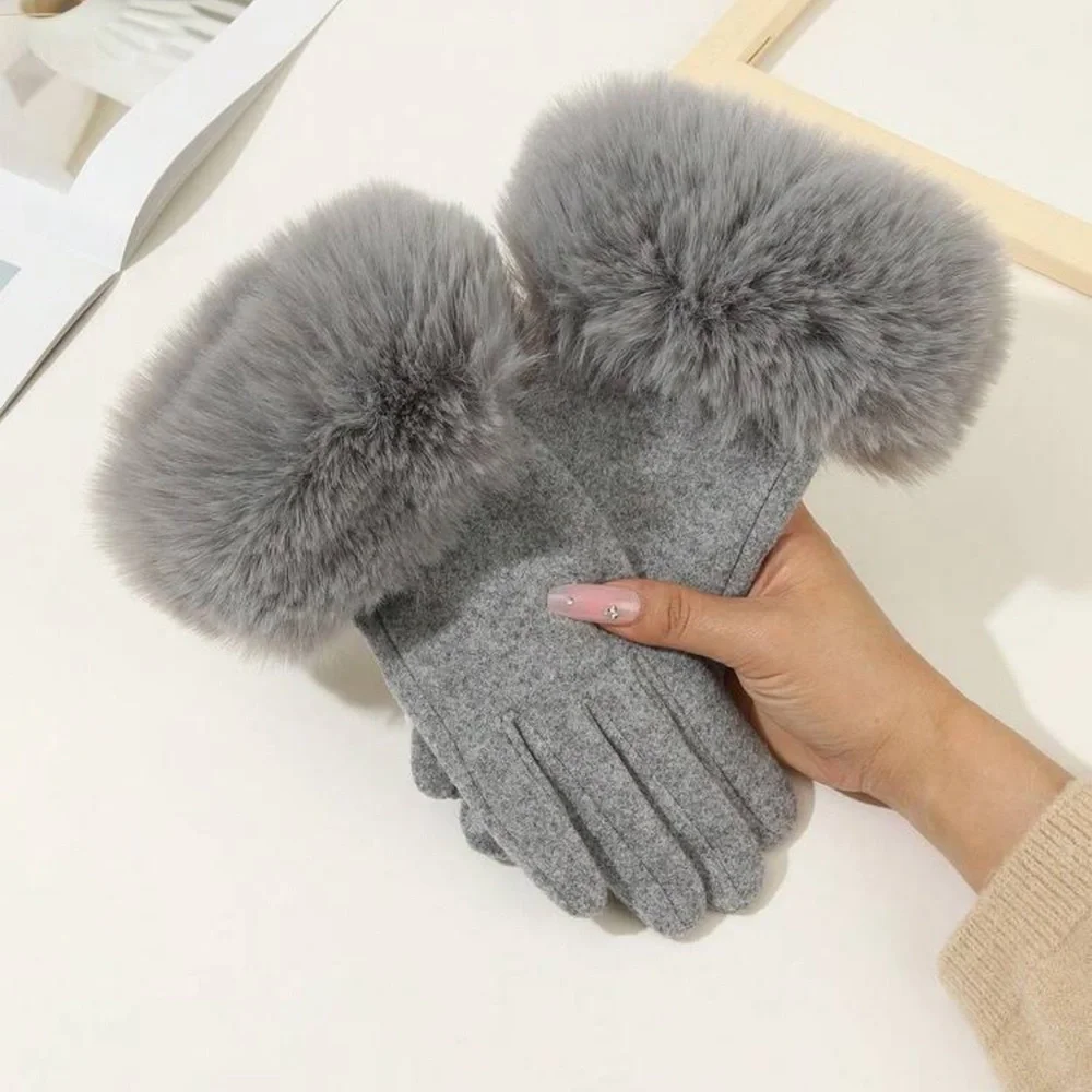 Cute 1pair Women's High Density Cuff Warm Gloves With Touchscreen Function